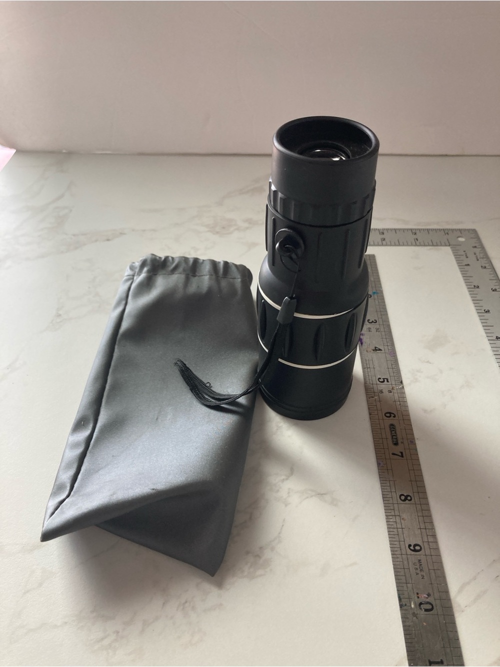 Black Compact Monocular with Carry Pouch - Men Bags Accessory